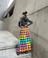 Denim Patchwork Check Skirt